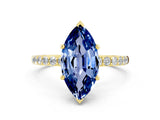 Yellow gold Marquise Cut Blue Sapphire Solitaire Ring with Pave Band and Four Prong Setting_24
