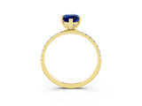 Yellow gold Marquise Cut Blue Sapphire Solitaire Ring with Pave Band and Four Prong Setting_27