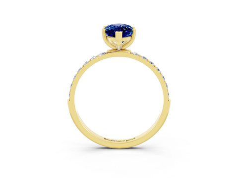 Yellow gold Marquise Cut Blue Sapphire Solitaire Ring with Pave Band and Four Prong Setting_27
