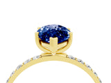 Yellow gold Marquise Cut Blue Sapphire Solitaire Ring with Pave Band and Four Prong Setting_28