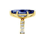 Yellow gold Marquise Cut Blue Sapphire Solitaire Ring with Pave Band and Four Prong Setting_29