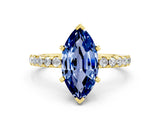Yellow gold Marquise Cut Blue Sapphire Solitaire Ring with Round  Pavé Band and Four-Prong Setting_36