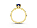 Yellow gold Marquise Cut Blue Sapphire Solitaire Ring with Round  Pavé Band and Four-Prong Setting_39