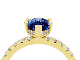 Yellow gold Marquise Cut Blue Sapphire Solitaire Ring with Round  Pavé Band and Four-Prong Setting_40