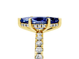 Yellow gold Marquise Cut Blue Sapphire Solitaire Ring with Round  Pavé Band and Four-Prong Setting_41