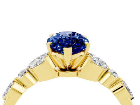 Yellow gold Marquise Cut Blue Sapphire Solitaire Ring with Side Stones and Four-Prong Setting_16