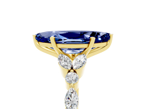 Yellow gold Marquise Cut Blue Sapphire Solitaire Ring with Side Stones and Four-Prong Setting_17