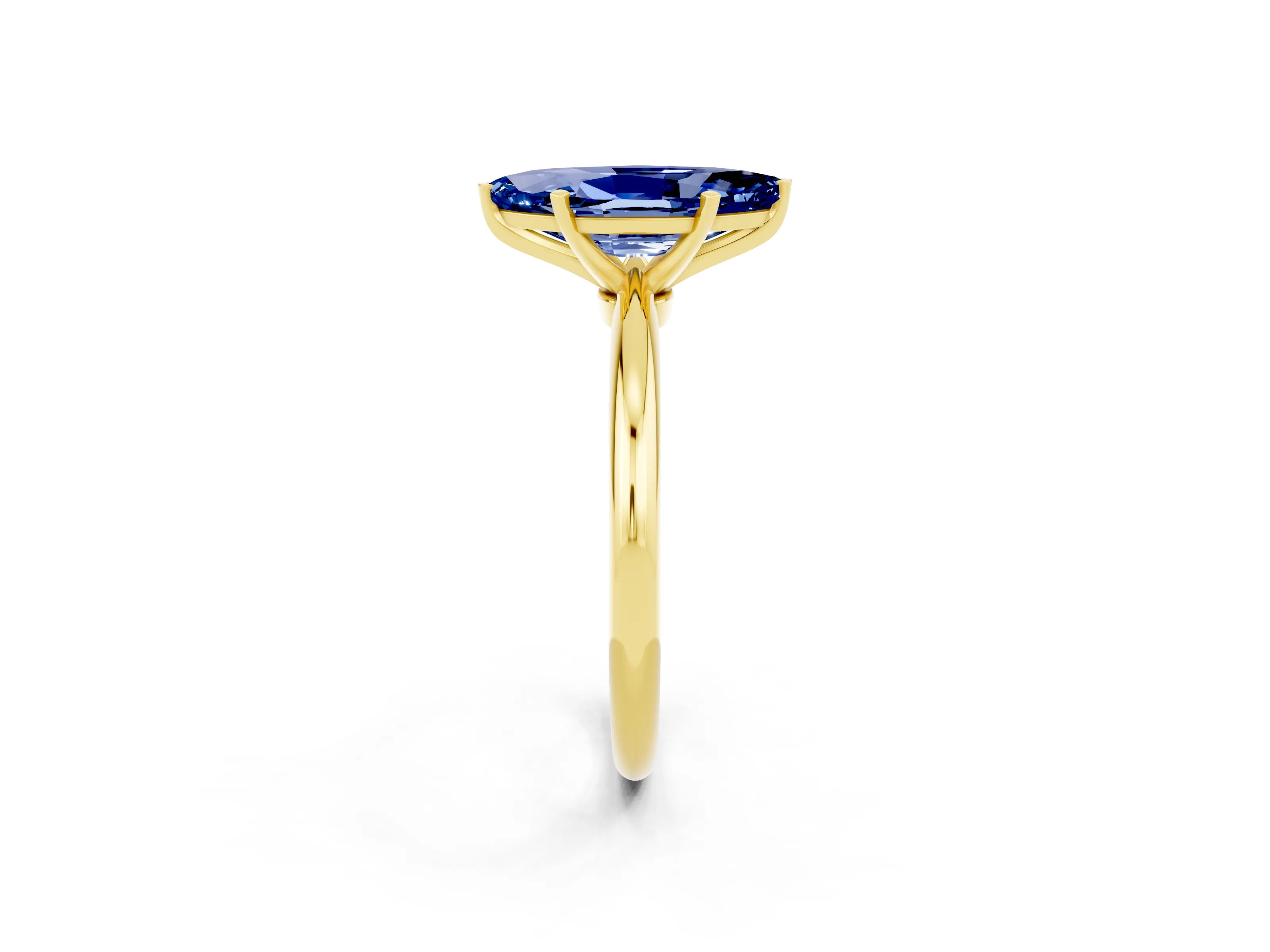 Yellow gold Marquise Cut Blue Sapphire Solitaire Ring with Six-Prong Setting and Classic Band_2