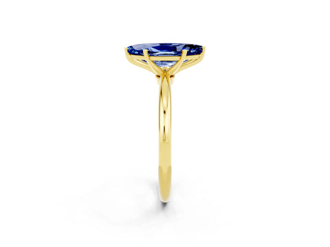 Yellow gold Marquise Cut Blue Sapphire Solitaire Ring with Six-Prong Setting and Classic Band_2