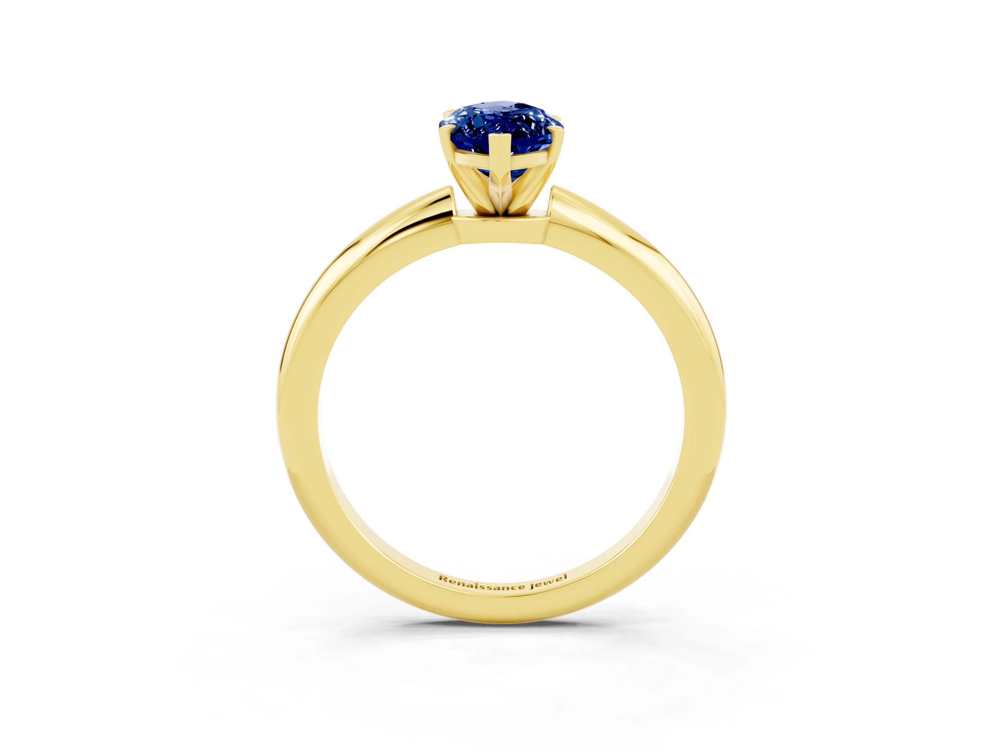 Yellow gold Marquise Cut Blue Sapphire Solitaire Ring with Six-Prong Setting and Classic Band_3