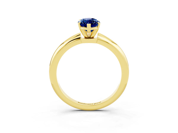 Yellow gold Marquise Cut Blue Sapphire Solitaire Ring with Six-Prong Setting and Classic Band