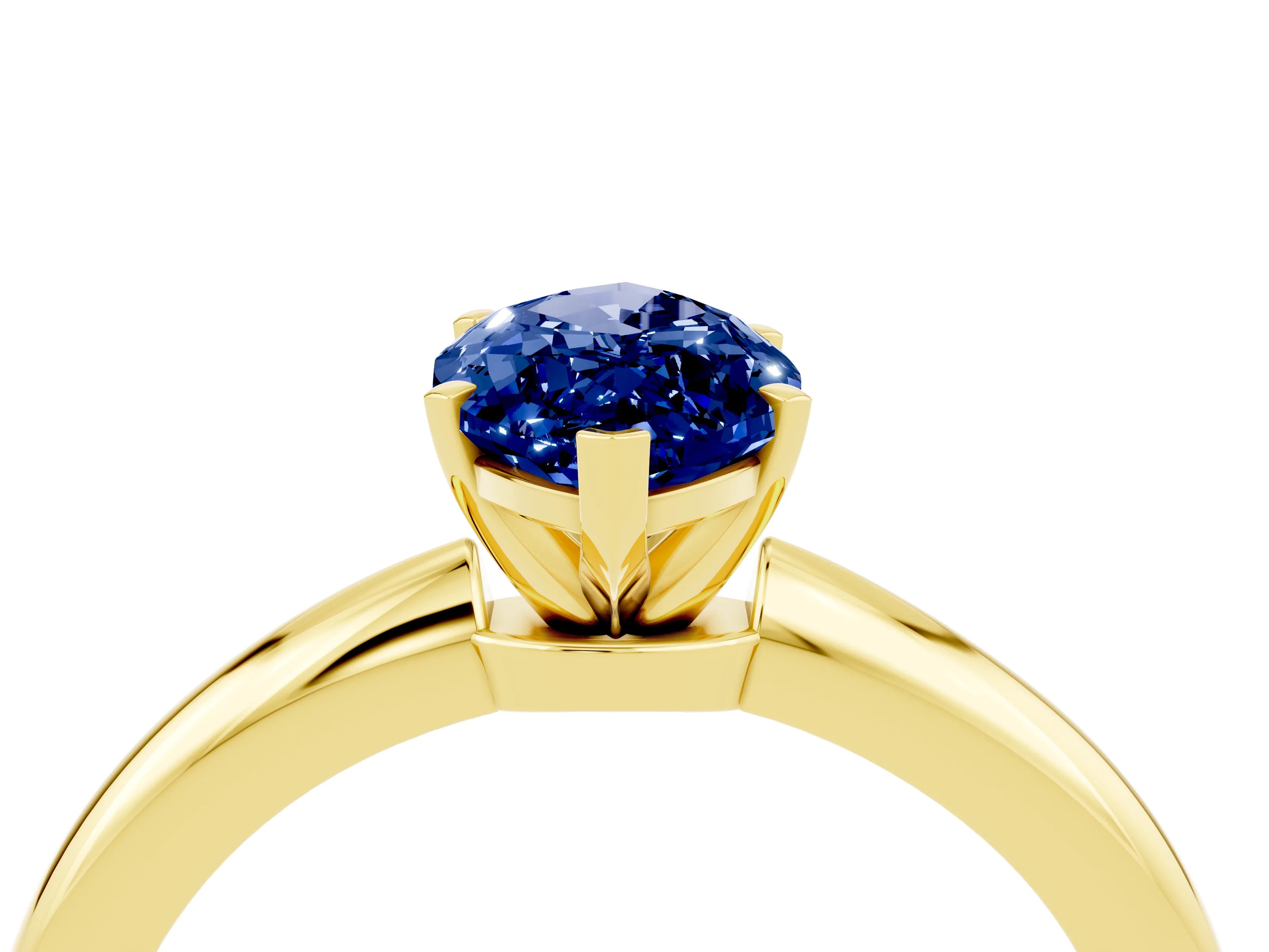 Yellow gold Marquise Cut Blue Sapphire Solitaire Ring with Six-Prong Setting and Classic Band_4