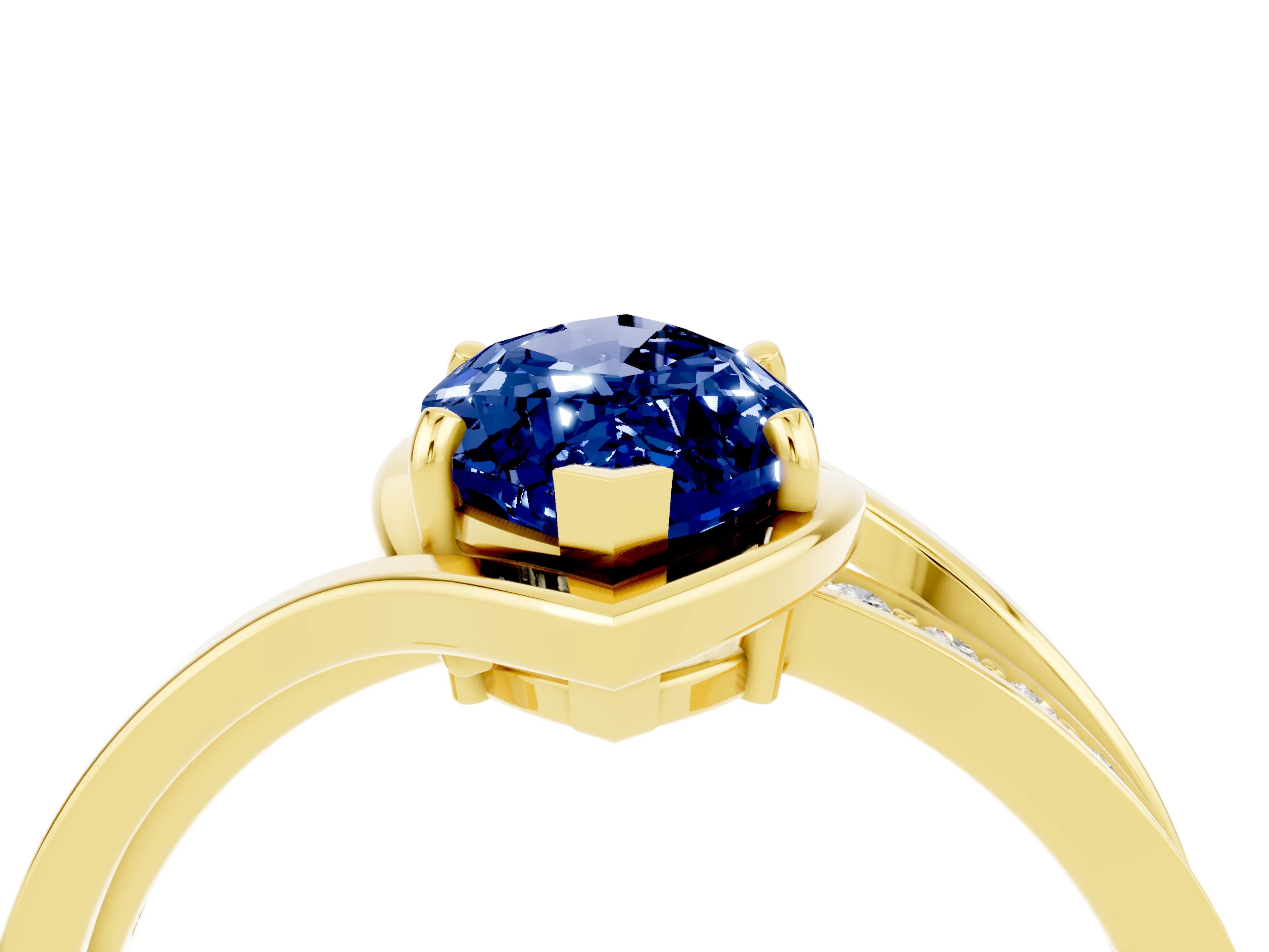 Yellow gold Marquise Cut Blue Sapphire Solitaire Ring with Split Shank and Prong Setting_4