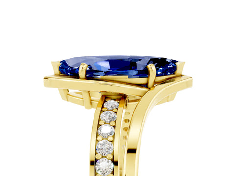 Yellow gold Marquise Cut Blue Sapphire Solitaire Ring with Split Shank and Prong Setting_5