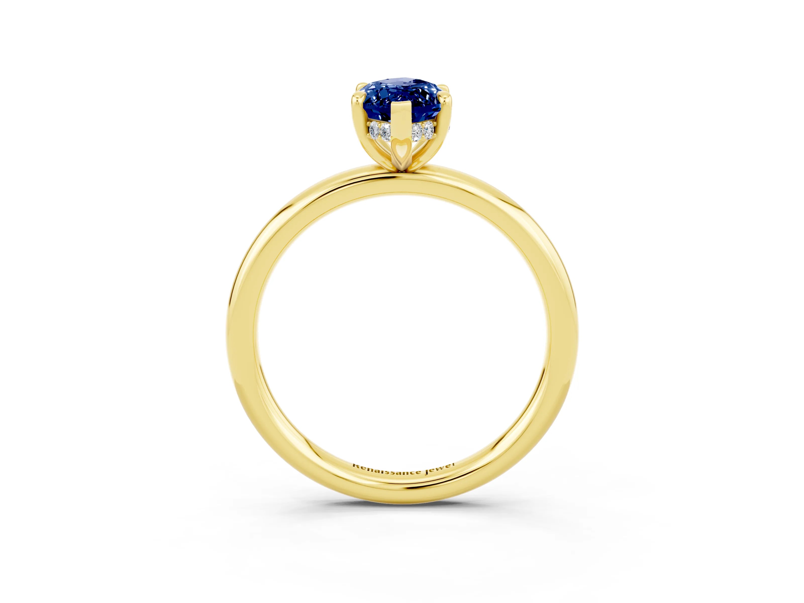 Yellow gold Marquise Cut Blue Sapphire Solitaire Ring with Thin Band and Four-Prong Setting_15