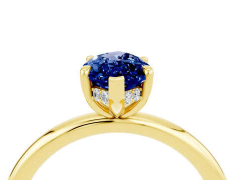 Yellow gold Marquise Cut Blue Sapphire Solitaire Ring with Thin Band and Four-Prong Setting_16