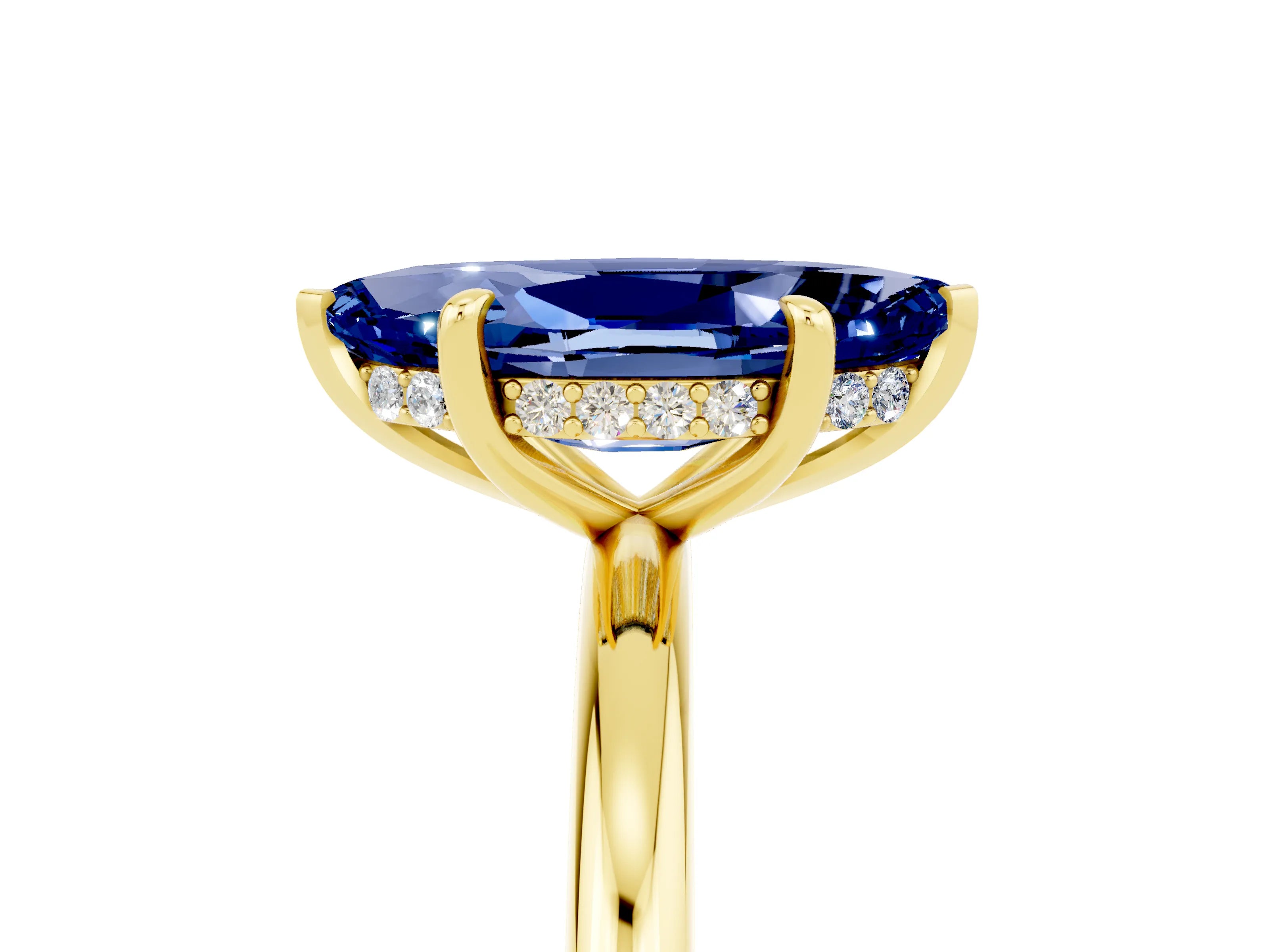 Yellow gold Marquise Cut Blue Sapphire Solitaire Ring with Thin Band and Four-Prong Setting_17