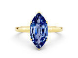 Yellow gold Marquise Cut Blue Sapphire Solitaire Ring with Thin Band and Prong Setting_24
