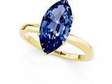 Yellow gold Marquise Cut Blue Sapphire Solitaire Ring with Thin Band and Prong Setting_25