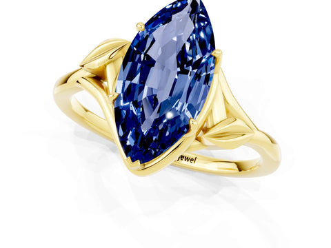 Yellow gold Marquise Cut Blue Sapphire Solitaire Ring with Twist Band and Four-Prong Setting_25