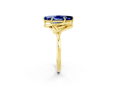 Yellow gold Marquise Cut Blue Sapphire Solitaire Ring with Twist Band and Four-Prong Setting_26