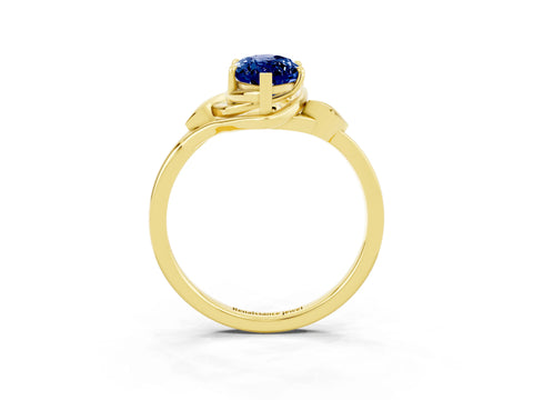 Yellow gold Marquise Cut Blue Sapphire Solitaire Ring with Twist Band and Four-Prong Setting_27