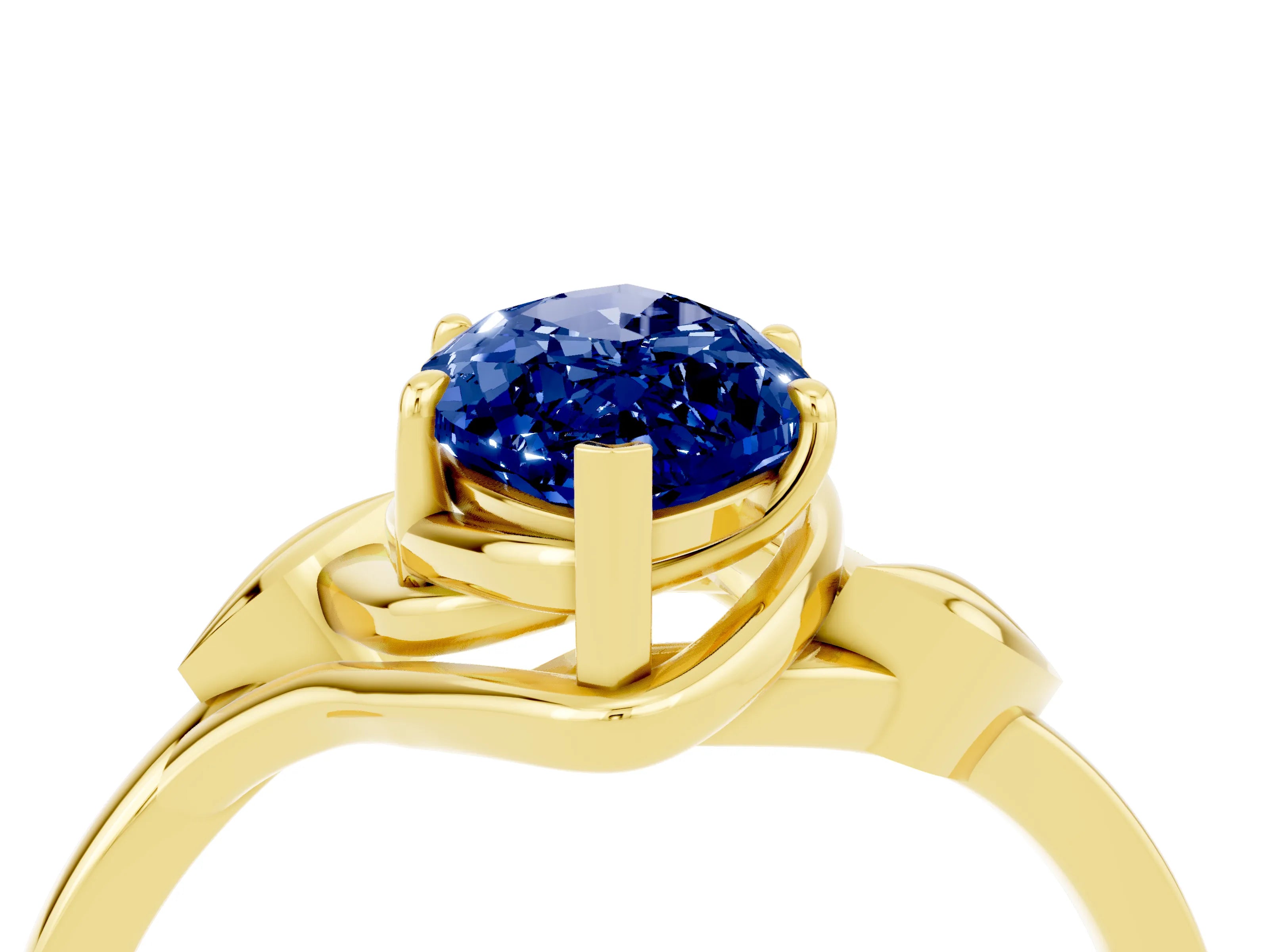 Yellow gold Marquise Cut Blue Sapphire Solitaire Ring with Twist Band and Four-Prong Setting_28