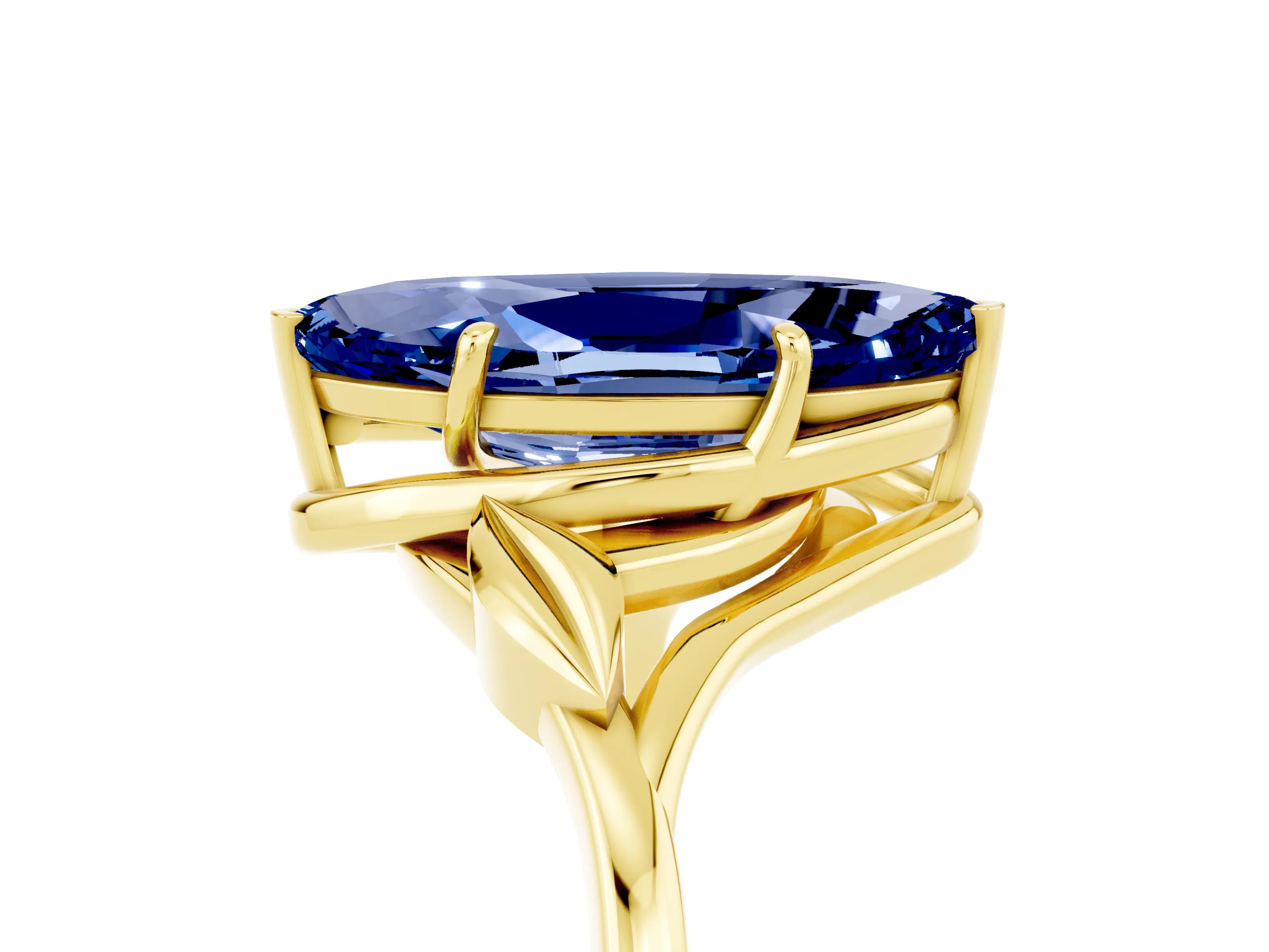 Yellow gold Marquise Cut Blue Sapphire Solitaire Ring with Twist Band and Four-Prong Setting_29