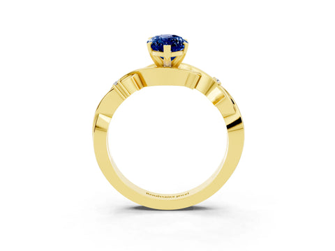 Yellow gold Marquise Cut Blue Sapphire Solitaire Ring with Twisted Band and Prong Setting_3