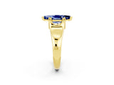 Yellow gold Marquise Cut Blue Sapphire Solitaire Ring with Wide Band and Prong Setting_2
