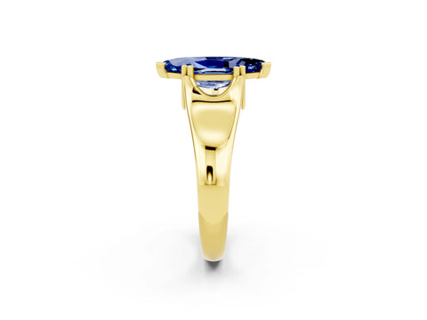 Yellow gold Marquise Cut Blue Sapphire Solitaire Ring with Wide Band and Prong Setting_2