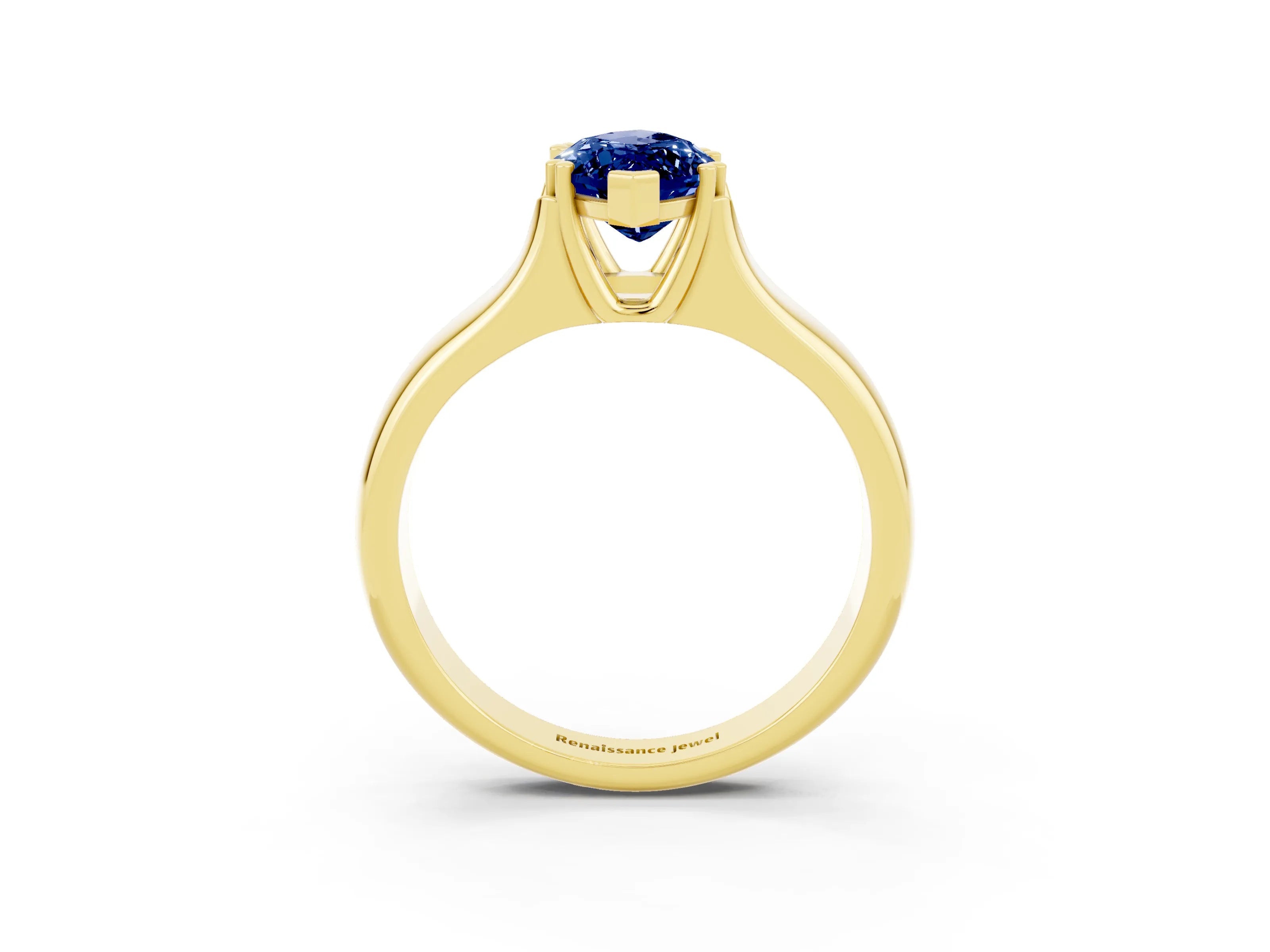 Yellow gold Marquise Cut Blue Sapphire Solitaire Ring with Wide Band and Prong Setting_3