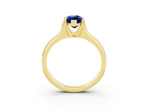 Yellow gold Marquise Cut Blue Sapphire Solitaire Ring with Wide Band and Prong Setting_3