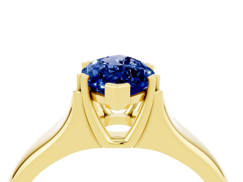 Yellow gold Marquise Cut Blue Sapphire Solitaire Ring with Wide Band and Prong Setting_4