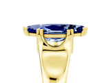 Yellow gold Marquise Cut Blue Sapphire Solitaire Ring with Wide Band and Prong Setting_5