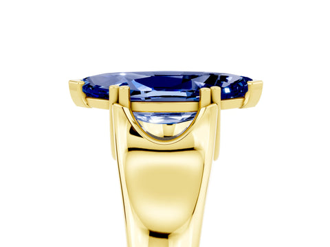 Yellow gold Marquise Cut Blue Sapphire Solitaire Ring with Wide Band and Prong Setting_5