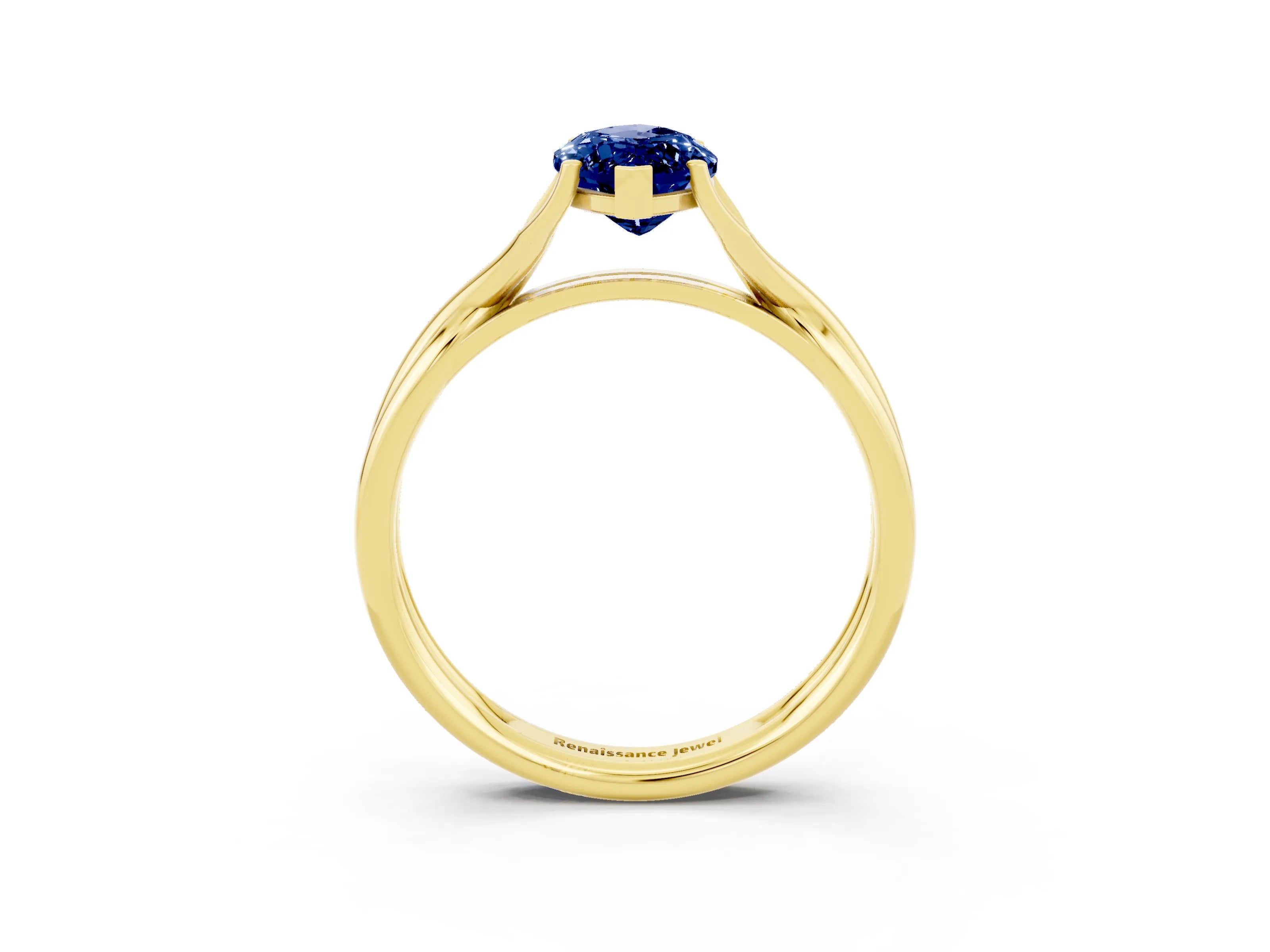 Yellow gold Marquise Cut Blue Sapphire Solitaire Twist Band Prong Setting Ring_51