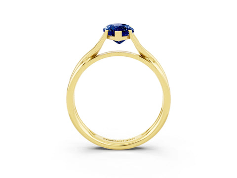 Yellow gold Marquise Cut Blue Sapphire Solitaire Twist Band Prong Setting Ring_51