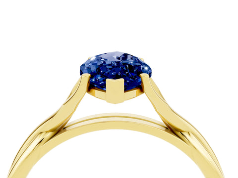 Yellow gold Marquise Cut Blue Sapphire Solitaire Twist Band Prong Setting Ring_52