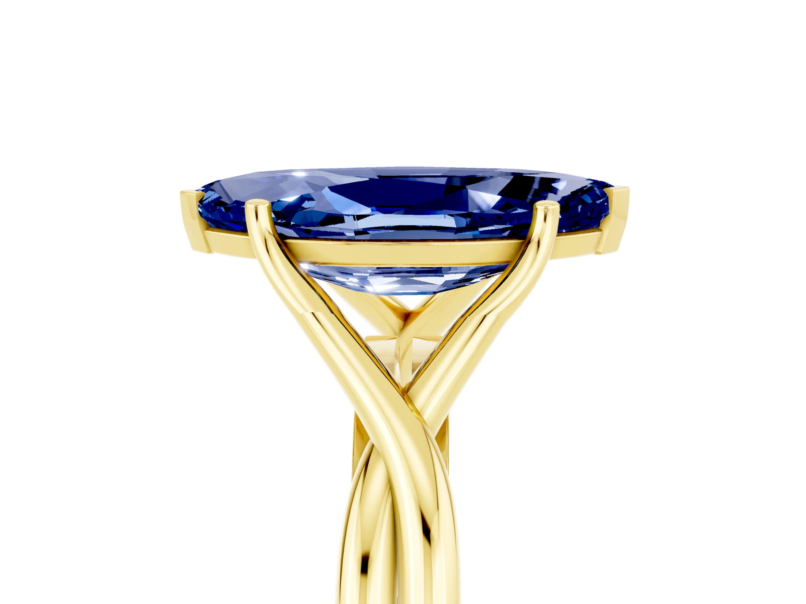 Yellow gold Marquise Cut Blue Sapphire Solitaire Twist Band Prong Setting Ring_53