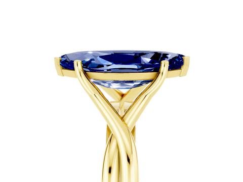 Yellow gold Marquise Cut Blue Sapphire Solitaire Twist Band Prong Setting Ring_53