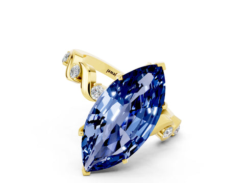 Yellow gold Marquise Cut Blue Sapphire Solitaire Twisted Band with Round  Accents and Prong Setting_12