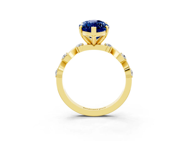 Yellow gold Marquise Cut Blue Sapphire Solitaire Twisted Band with Round  Accents and Prong Setting