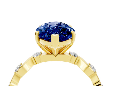 Yellow gold Marquise Cut Blue Sapphire Solitaire Twisted Band with Round  Accents and Prong Setting_16