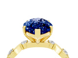 Yellow gold Marquise Cut Blue Sapphire Solitaire Twisted Band with Round  Accents and Prong Setting_17
