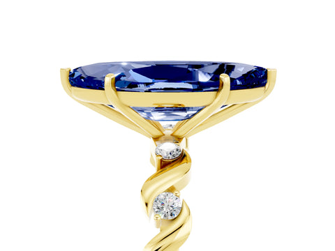 Yellow gold Marquise Cut Blue Sapphire Solitaire Twisted Band with Round  Accents and Prong Setting_17