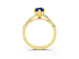 Yellow gold Marquise Cut Blue Sapphire Solitaire with Side Baguettes and Channel Set Band_3