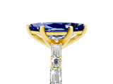 Yellow gold Marquise Cut Blue Sapphire Solitaire with Side Baguettes and Channel Set Band_5