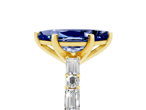 Yellow gold Marquise Cut Blue Sapphire Solitaire with Side Baguettes and Channel Set Band_5