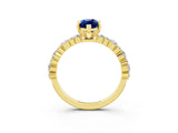 Yellow gold Marquise Cut Blue Sapphire Solitaire with Side Stones, Pave Band, Four-Prong Setting_39